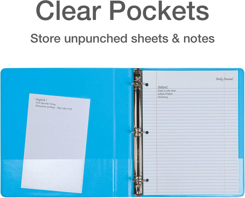 Oxford 3 Ring Binders, Durable 1 Inch D Rings for School and Office, ClearVue Presentation Binder, Blue, 4PK