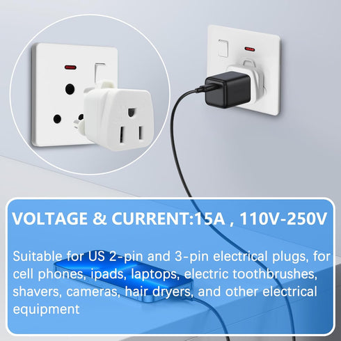 South Africa Travel Plug Adapter, 3 Prong Safe Grounded USA to Type M for Botswana, Nepal, Pakistan, Namibia, White