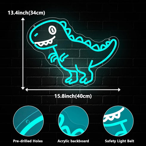 SONGYUNEON Dimmable Powered(15.8*13.4") Dinosaur LED Neon Light Sign, Dinosaur Neon Signs for Boys Room Decor Dino