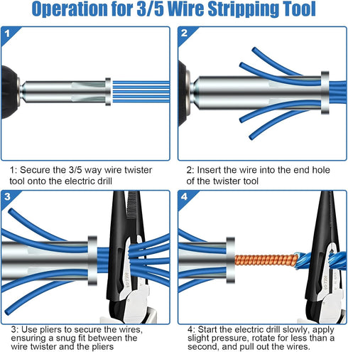 Feekoon Wire Twisting Tool, 3 Way/5 Way Wire Stripping Tool and Hex Shank Cable Twister for Power Drill