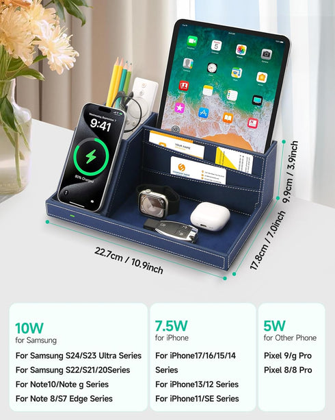 Desk Organizer with Charging Station, Nightstand Organizer Phone Docking Station, Men Gift Husband Wife Anniversary Dad