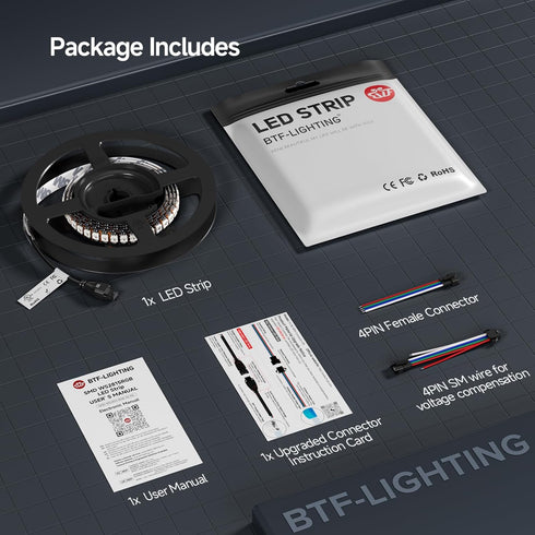 WS2815 WS2812B) Listed,3.2FT 144 Addressable,5050SMD,3M Tape,DC12V IP65(No BTF-LIGHTING (Upgraded LED Strip Light,UL