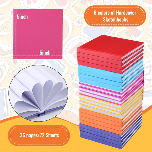 Ireer 24 Pcs Colorful Hardcover Blank Book Bulk - 5 x 5 Inch Sketchbooks for Kids, 72 Pages for Journaling