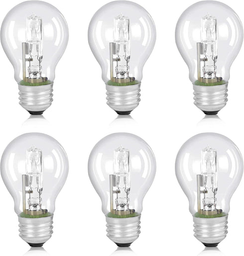 6-PCS A19 Halogen Light Bulb, 43 Watt 120V E26 Base, 60W Replacement
