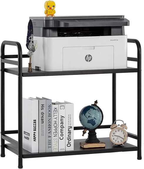 HDANI Under Desk Printer Stand, 2 Shelf Metal Rolling Cart with Wheels, Office Utility Storage Rack, Black