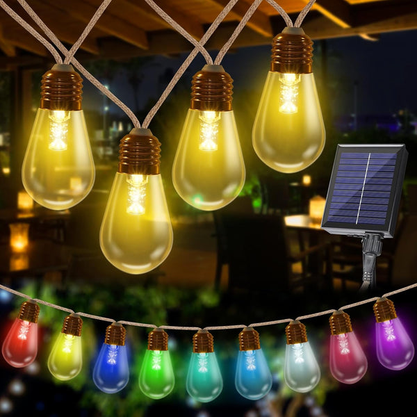 Colors Changing Solar String Lights Outdoor, 20Ft Vintage Rope Hemp Color Change