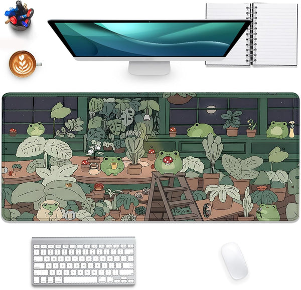 Cute Frog Desk Mat Mouse Pad, Cartoon Frog Desk Pad, Kawaii Green Desk Decor for Office Home Work