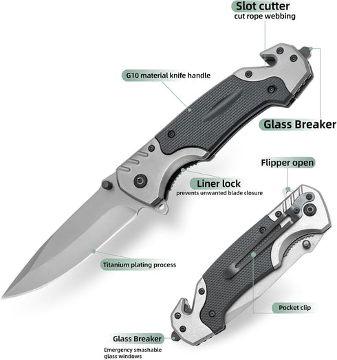 Folding Pocket Knife for Men, 3-in-1 Multitool Switch Blade with Push Button, Tactical EDC Knife