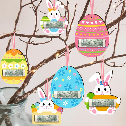Set 6 Easter Money Holder Cards of Easter Eggs Bunnies Money Holder Cards for Easter Basket Tag Gift Card Money Gifts
