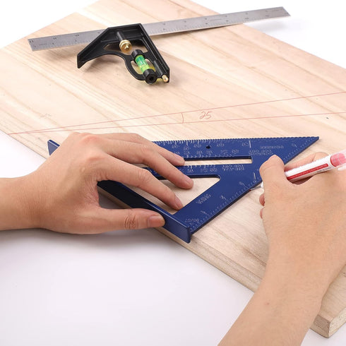 Rafter Square and 12 Inch Combo Square Set, Combination Square with Bubble Vial for Woodworking