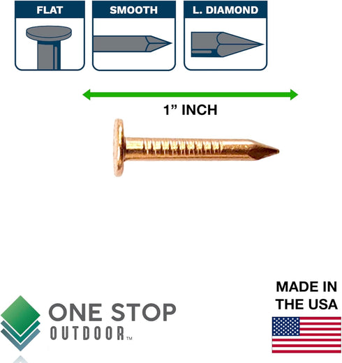 (50-Pack) 1 Inch USA MADE Copper Nails Roofing Finish - Solid Pure Copper Slate Spikes Flashing Furniture Boat - Highest Quality Nails (50)