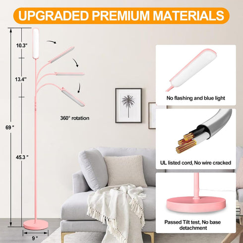 18W 1800LM Dimmable marctronic Pink LED Floor Lamp, Bright Floor Lamp with Remote & Works with Smart Plug, Timing Eye