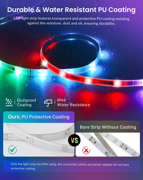 16.4ft, 64 Pak LED Lights for Bedroom Smart RGB+IC LED Strip Lights with App/Remote Control, Music Sync Color Changing