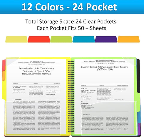HABGP 12 Pocket Plastic Folders with Pockets - 6 Colors Multi Pocket Folder Binder with Dividers for Office Organizer