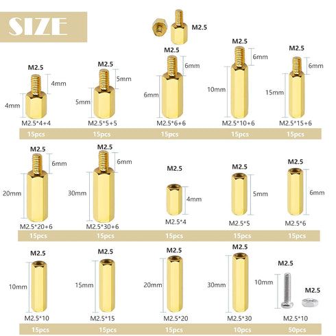 M2.5 Male Female Brass Hex Spacers & Standoffs,300pcs Motherboard Standoffs and Screws Nuts Assortment Kit for Raspberry Pi,Computer Building and Circuit Board