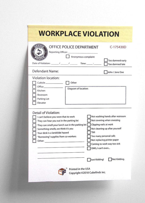 Cubefinds Office Workplace Violation Notice, Funny Workplace Police Message for Coworkers, Self-Adhesive Sticky