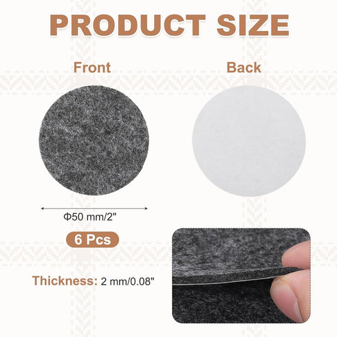 6Pcs 2 Inch 2mm uxcell Lamp Base Felt, Dia Thick Adhesive Round Soft Felt Furniture Pads, Non-Slip Anti-Scratch Backed