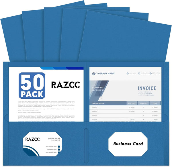 RAZCC Two Pocket Folders, 50 Pack, Fit Letter Size Paper, Paper Folders with Pockets for School Office