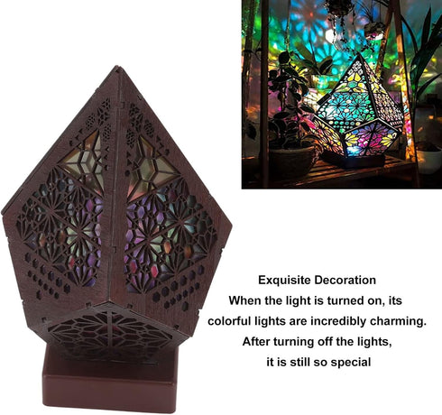 LEEZAD LED Star Projector, Colorful Retro Bohemian Wooden Star Sky Floor Projection Lamp, Night Light Projector