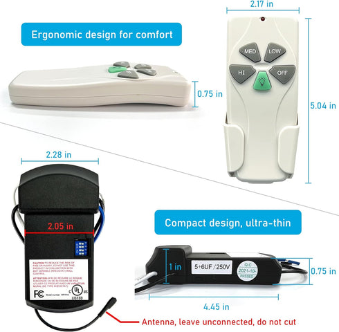 YukiHalu Universal Ceiling Fan Remote Control Kit, 3 Fan Speeds and Light Dimmer, UL Listed