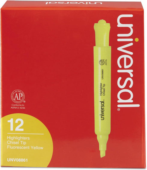 Universal UNV08861 Desk Highlighter Chisel Tip Fluorescent Yellow (1 Dozen)