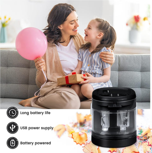 Eagle Electric Pencil Sharpener, Battery or USB Operated, Dual Holes, Dual Blades, Fits Pencils of Size 6-8mm and