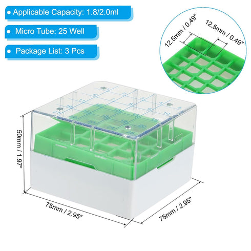 PATIKIL 25 Well Centrifuge Tube Freezer Storage Box, 2 Pcs Polypropylene Tube Rack for 1.8ML and 2.0ML Tubes Vials Samples, Green
