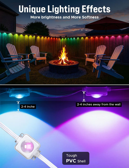 50 EcoNour FT RGB LED Permanent Outdoor Lights | Smart Waterproof LED Eaves Lights with App & Remote Control | Music
