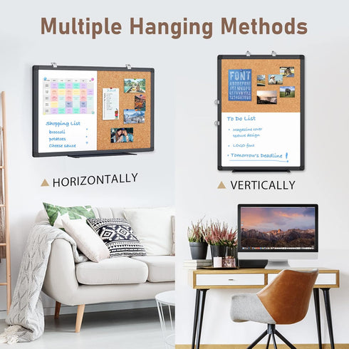 maxtek Combination White Board & Bulletin Cork Board, 24 x 18 Magnetic Dry Erase Board with Black Aluminum Frame