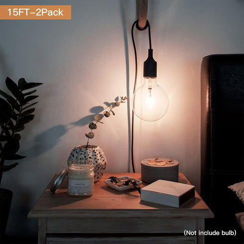 Zevnico 2 Pack 15ft E26 E27 Bulb Pendant Light Cord Socket, Hanging Lamp Socket with ON Off Switch, Base Black Lantern