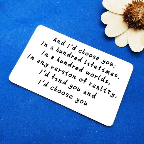 Engraved Wallet Insert Card Gifts for Husband from Wife, Anniversary, Valentine's, I'd Choose You Metal Cards
