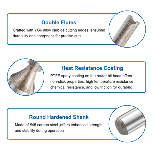 2pcs 1/2 Inch 9/32" 2 1.18 Inch YG6 HARFINGTON Straight Router Bit Shank Cutting Dia, Flutes Cutting Length Carbide
