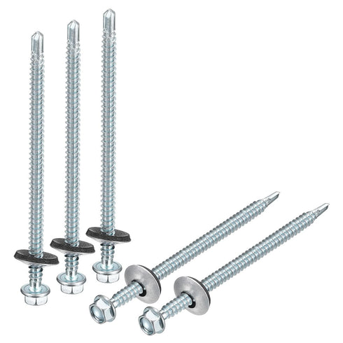 uxcell #12 x 4" Self Drilling Screws with Rubber Washer, 25pcs Zinc Plated Steel Roofing Screws