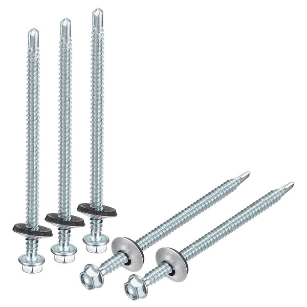 uxcell #12 x 4" Self Drilling Screws with Rubber Washer, 25pcs Zinc Plated Steel Roofing Screws