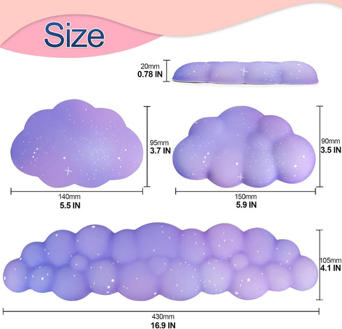Set Set Cloud Wrist Rest for Keyboard and Mouse, Includes Cute Coaster, with Computers and LaptopsPurple Star