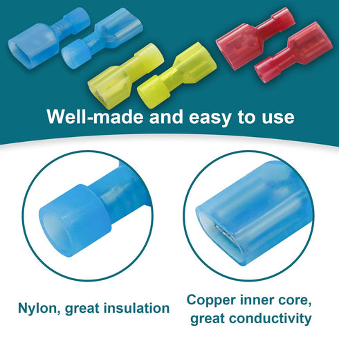 160PCS Spade Connector Kit, 22-10AWG Quick Disconnect Wire Connectors, Nylon Insulated Male and Female Terminal