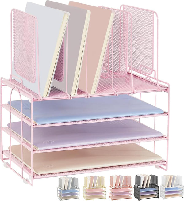 Desk Organizers and Accessories, 3-Tier Paper Organizer with 5 Vertical File Holders for Desk, Workspace Organization,