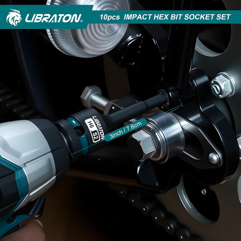 Set, 1/2" S2 10PCS H5-H19) LIBRATON Impact Hex Bit Socket Dr, Steel, High Torque Sockets(Metric for Professional