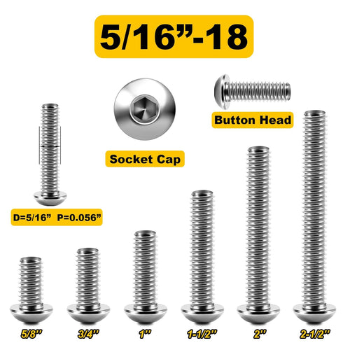 (20Sets) 5/16-18 Bolt x 3/4" Button Head Socket Cap Bolts, 304 Stainless Steel Coarse Thread by Mywish