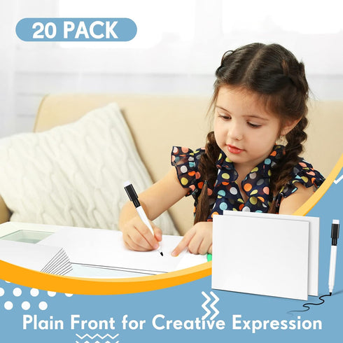 Ctosree 20 Sets Dry Erase Board for Kids, 8 x 11 Inch Double Sided Mini Whiteboard with Markers and Eraser Cap