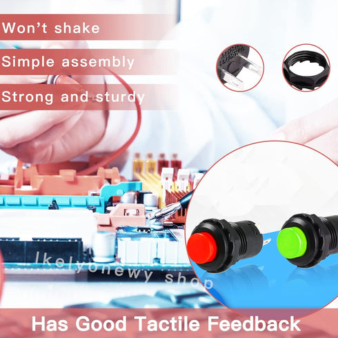 12mm Mini Latching Push Button On Off Switch, 6pcs Red & 6pcs Green, Self-Locking Micro Round Momentary Toggle Switch
