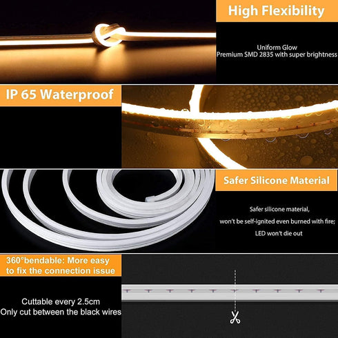 12V Dimmable 16.4ft/5m 3000K Lamomo LED Neon Lights, Warm White LED Strip Lights, Waterproof LED Neon Rope Lights