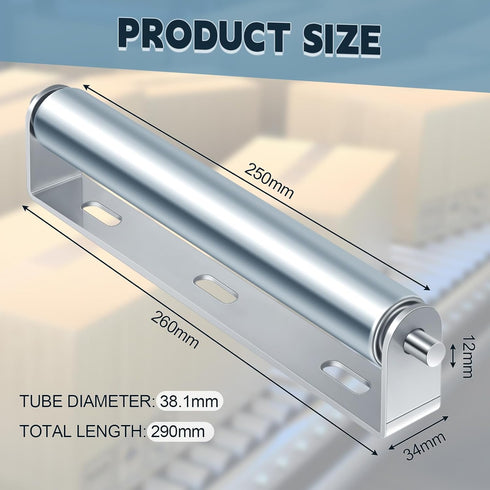 Therwen 4 Sets 1.5'' Diameter Conveyor Rollers with Roller Stands, 10'' Galvanized Steel Long Roller and Bracket