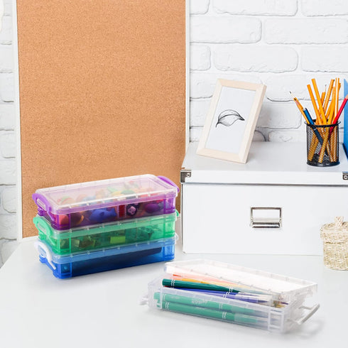 Nicunom 8 Pack Plastic Pencil Boxes, Large Capacity Pencil Case Boxes, Kids Pencil Case, Crayon Box with Snap-tight Lid