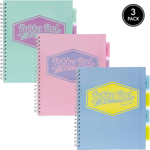 Pukka Pad 5 Subject Spiral Notebook 3-Pack, 200 Pages with Repositionable Dividers & Perforated Edges for Office