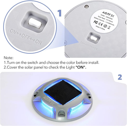 1 Pack, 2 AGPTEK Solar Driveway Lights Outdoor Color Modes LED Deck Dock Marine Waterproof Security Marker Lights