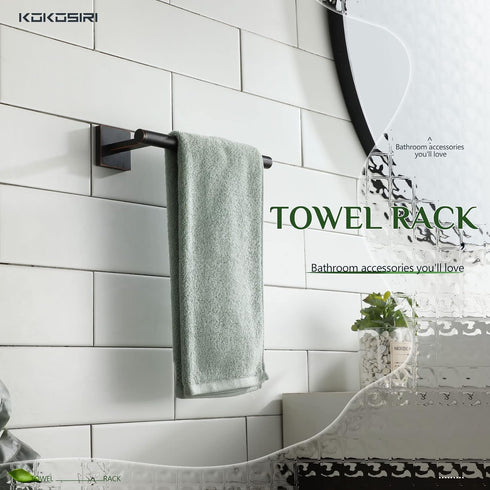 KOKOSIRI Bathroom Towel Bar Hand Towel Holders, Wall Mount Stainless Steel Paper Holder for Kitchen Cabinet, Oil Rubbed
