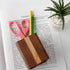 Walnut Pencil Holder, Wood Pen Cup Organizer for Desk, Simple Design (Cherry Center, Walnut Side)