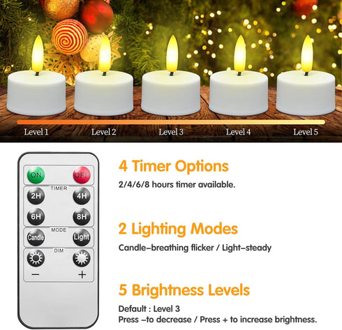 Dimmer, (6PCS-Charging Rechargeable Tea Lights with Remote Timer & USB Flickering Battery Operated Flameless Candles