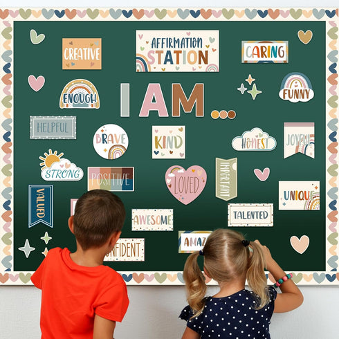 BOHO Affirmation Station Bulletin Board Set Motivational Posters for Classroom I Am Positive Affirmations Rainbow Decor